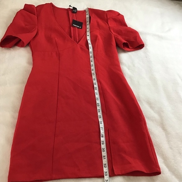 Forever 21 Red Puff Sleeve Mini Dress Short Sleeve V-Neck Party Dress Size Med - Picture 10 of 15